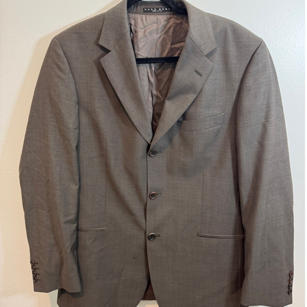 Vintage Hugo Boss Blazer Mens 3 Button Suit Jacket Brown Gray Made in USA